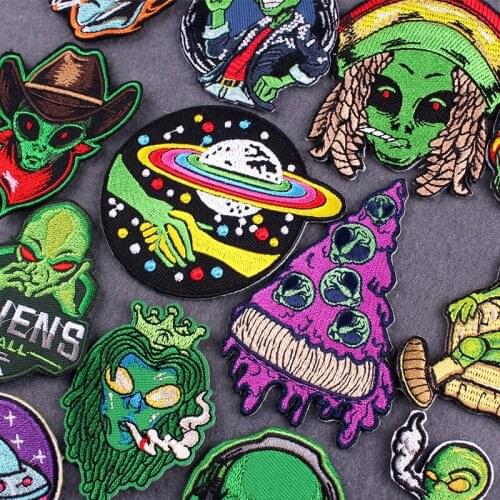 Iron On Patch Alien Embroidered Patches On Clothes Punk Patches For Clothing Stripes DIY UFO Clothes Stickers Badges Accessory