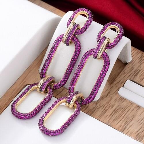 4Colors Luxury Noble Dangle Earrings For Women Wedding Cubic Zircon CZ Punk Trend Party Indian earrings for women 2021