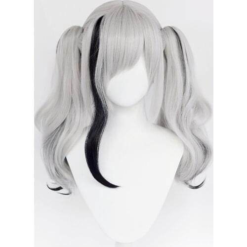 Grey Black Lolita Wig Twin Ponytails Harajuku Long Curly Wavy Hair Cute Bangs Adult Chic Girls Women Cosplay Daily Wear