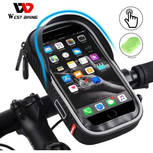 WEST BIKING Waterproof Bike Bag Mobile Phone Holder Stand 6.0 Inch iPhone Bicycle Motorcycle Handlebar Rearview Mount Bag Case