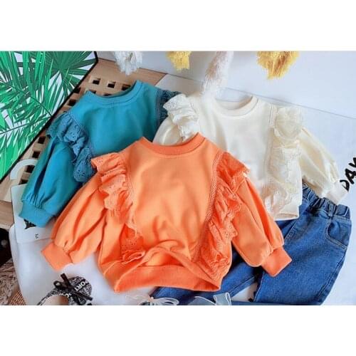 Baby Girl Sweatshirts Korean Casual Loose Lace Hoodies for Girl Kids Clothes Tops 2020 Autumn 2 3 4 5 6 Years Child Sweatshirt