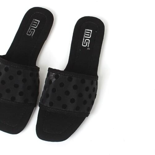 Womens shoes 2021 summer new flat bottomed sandal with open toe sexy lace wave point mesh outer wear slippers 35-41