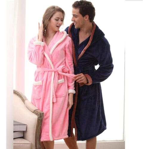 Women Autumn Winter Pajamas Heavy Flannel Long Sleeved Lovely Bathrobe Coral Fleece Couple Sleepwear Lounge Intimate Lingerie