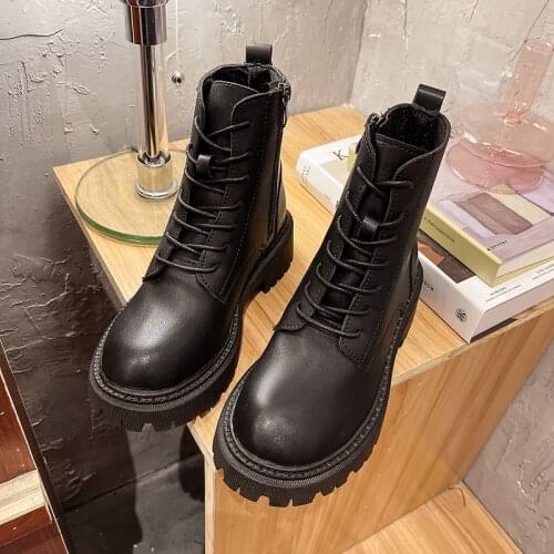 Shoes Fashion Boots Woman Flat Heel Round Toe Zipper Boots-Women Punk Rock Med Elegant Rubber Ladies Autumn Lolita 2021 Fabric
