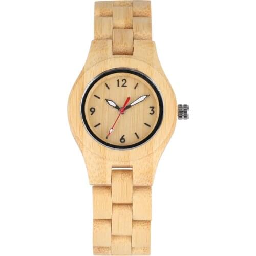 Womens Wooden Watch Cosy Bamboo Strap Wooden Watches for Female Luminous Pointers Dial Wooden Wristwatch for Girls