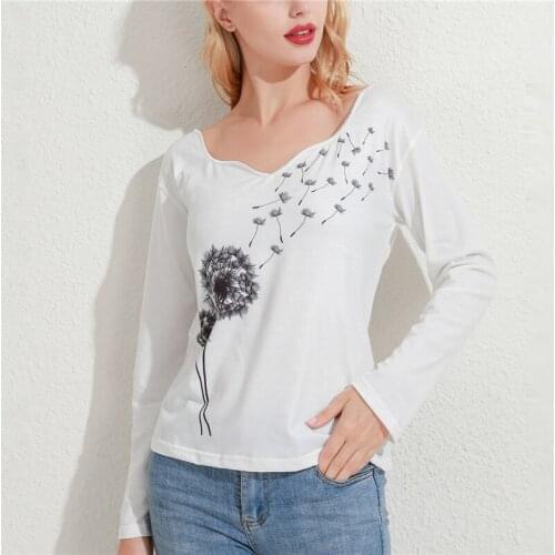 Women Fashion Printed Tees Shirt Ladies Casual Loose Long Sleeve T Shirt Quality V-neck Tees Shirt New Clothing For Female 2020