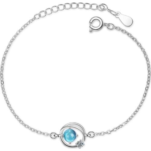 925 Sterling Silver Blue Crystal Planet Charm Bracelet For Women Bracelet &Bangle Wedding Party Jewelry SL385