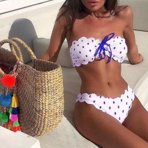 Ladies Polka Dot Print Strap Split Swimsuit Bikini Sexy Thick Bra Bra Beach Bikini Set Swimsuit Small Fresh Fashion купальник 30