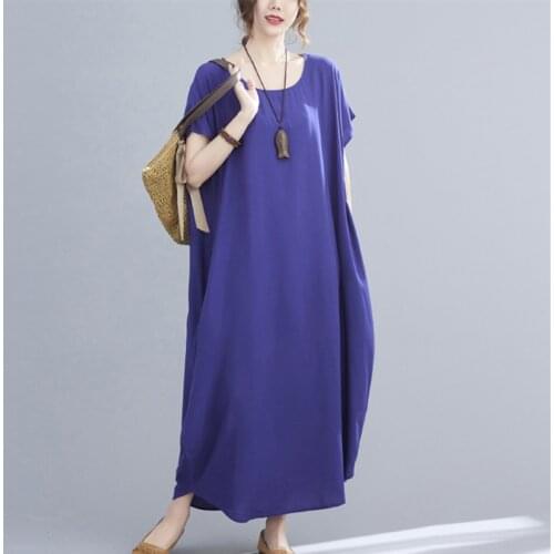 Beach Style Dress 2021 New Arrival Thin Soft Short Sleeve Loose Summer Dress Holiday Travel Casual Women Long Maxi Dress