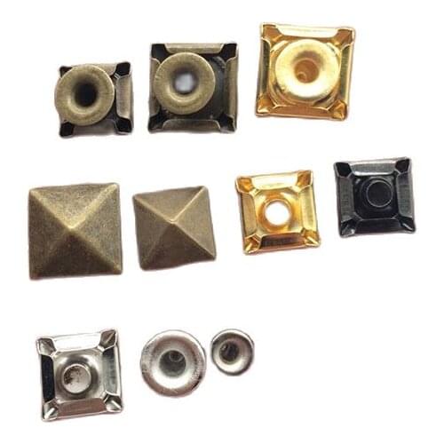 100pcs /Lot 10mm Pyramid Square Base Spikes Punk Garment Rivet Cap Stud Hat Jeans Shoes Leather Craft Belt Bag DIY Accessories