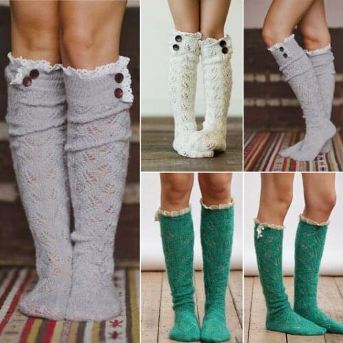 2020 Winter Warm Women Girl High Thigh Knee High Lace Button Sockings Long Cotton Ladies Boot Cuffs Knit leg Stocks Casual