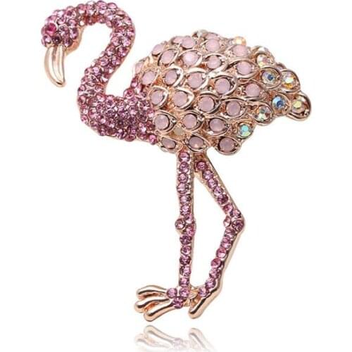 50pcs/lot Rhinestone Flamingo Brooches Unisex Women and Men Brooch Pin Bird Animal Brooches Fashion Dress Coat Accessories
