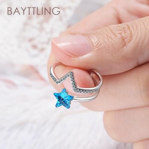 BAYTTLING New 925 Sterling Silver Luxury Star Zircon Open Ring For Woman Fashion Party Jewelry Couple Gift