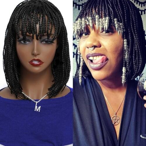 Beaudestiny Synthetic Braiding Hair Crochet Braid Box Braid Wig With Bangs Short Woman Wig Kanekalon African Braids Bob Hair Wig