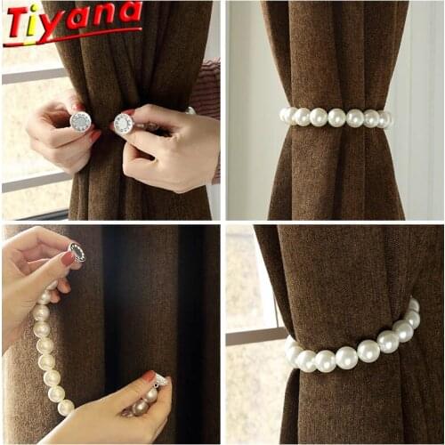 White/Pink/Blue Pearl Magnetic Buckle Curtain Tieback Rhinestone Magnet Straps Textile Creative Curtain Accessories CP-QT004#40