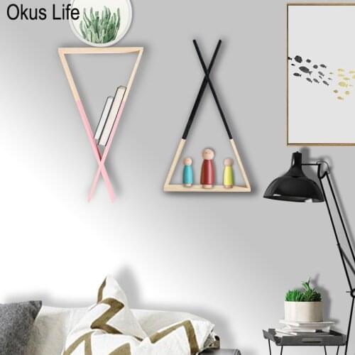 Large DIY Nordic Style Wooden Triangle Shelf Lovely Color Shelf Wall Hanging Trigon Storage Book Shelf Home Kids Baby Room Decor
