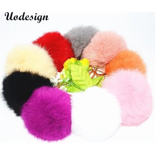 Uodesign 8CM Cute violet mint green pink Genuine Rabbit fur ball keychain Car key ring Bag Pendant fur pom pom keychain 11 color