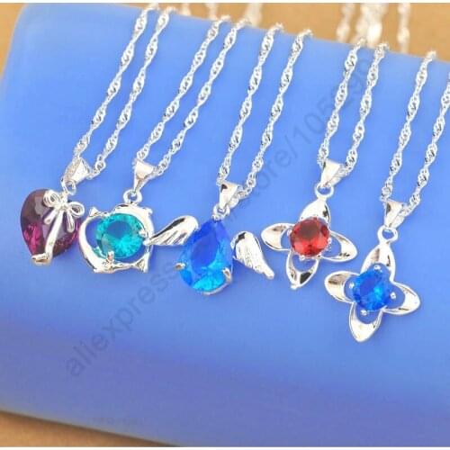 Promotion 5PCS Mixed Heart Angel Clover Pendant Necklace Mixed 925 Sterling Silver Animal Charms Jewellery Necklaces With Chain