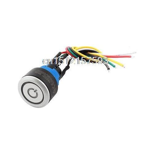 DC 12V 20mm SPDT Latching Metal Ring Blue LED Light Car Push Button Switch