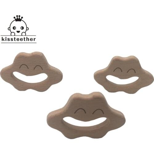 Sweet Smile Face Clouds Shape Beech Wooden Teething Chew Toys Christmas Gift Soothe Wooden DIY Pendant Cartoon Baby Teether