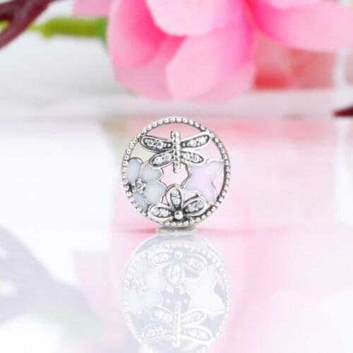 S925 Sterling Silver Heart-shaped Inlaid Zircon Butterfly Flower Epoxy Beads Fit Original Charms Bracelet Necklace