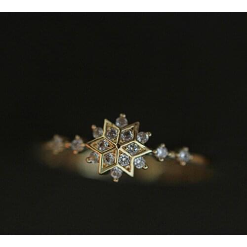 Dainty Female White Crystal Stone Jewelry Charm Zircon Gold Thin Wedding Rings For Women Vintage Bride Snowflake Engagement Ring
