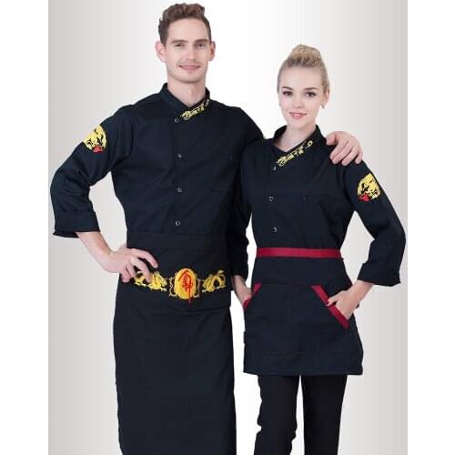 Fall/Winter Long Sleeve Chef Coats+Big Apron Europe Workwear uk Embroidered Clothing Hotel Cooking Clothes Cheap Jacket