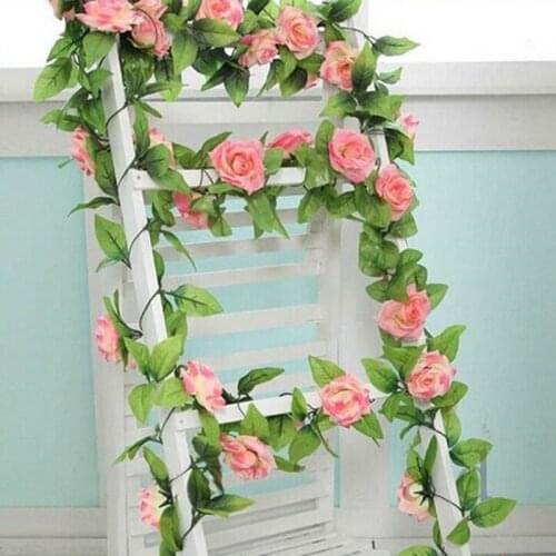 Hot Diy Hanging Garland Artificial Flowers Silk Roses Ivy Vine With Green Leaves For Home Wedding Decoration Fake Leaf