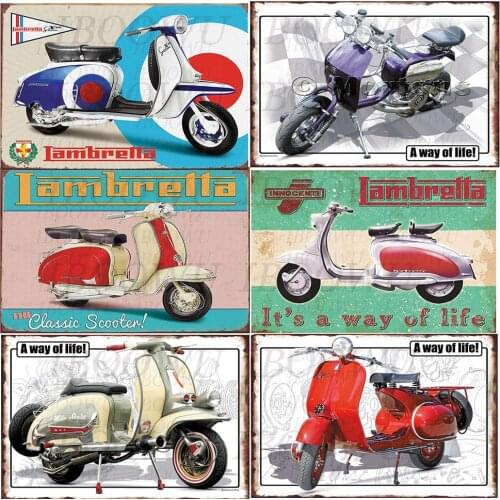1pcs Lambretta Poster Vintage Motorcycle Metal Tin Plaque Retro Signs Plate Home Wall Decor 20x30cm