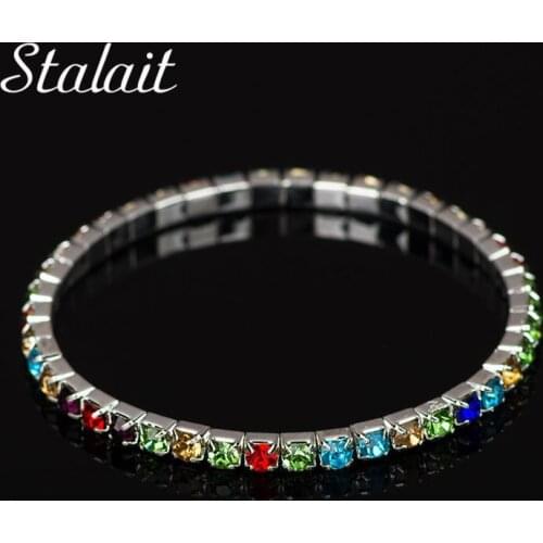 Multi Color Elasticity Crystal Bracelets Chic Silver Color Alloy Bracelet&Bangle For Women Wedding Gift Pulsera Mujer