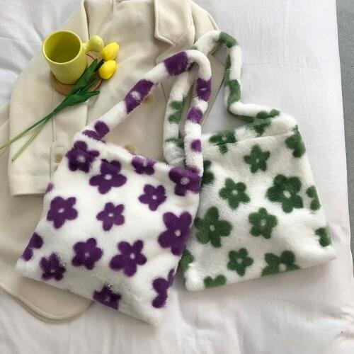 Fashion Exquisite Shopping Bag Cute Bear Print Top-handle Bag Female Autumn Winter Large Capacity Plush Tote Shoulder Handbag