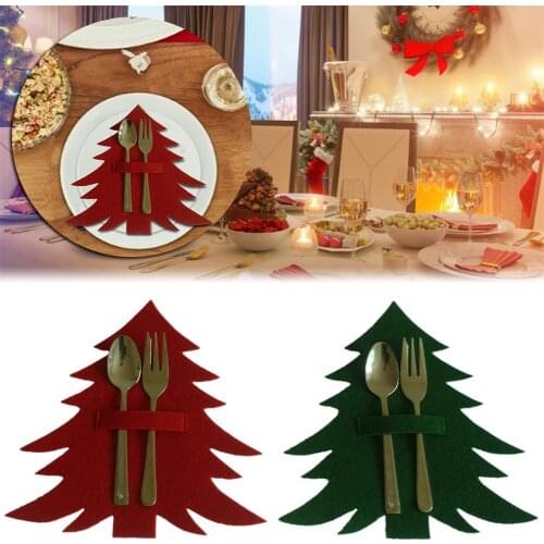 4PCS/Set Portable Cutlery Storage Bag Christmas Tree Shape Cutlery Pouch Dinning Table Knives And Forks Pockets Tableware Holder