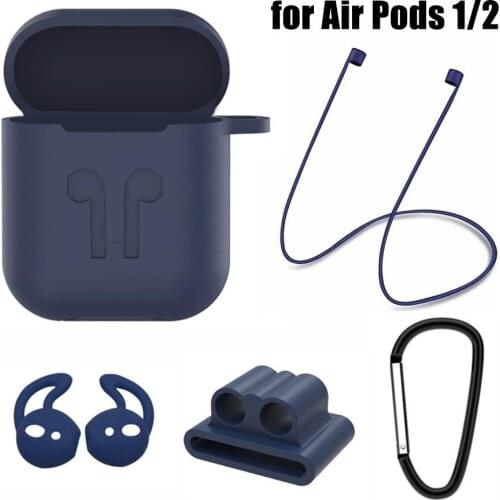 5Pcs Portable Soft Silicone Shockproof Earpiece Protective Case Cover Anti-Lost Rope Set For Air Pods 1/2