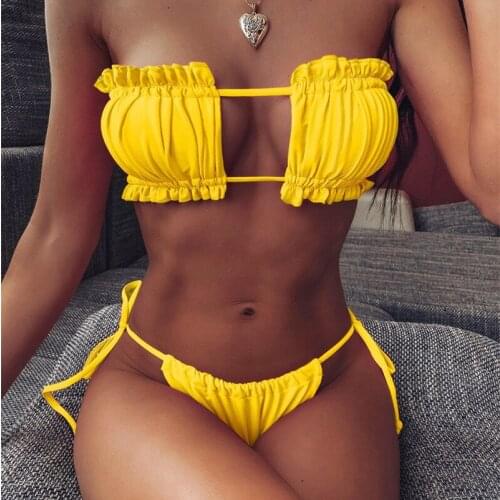 Sexy Bikini Womens Swimwear 2021 Pleated Breast Swimsuit Female Mini Bikini Set Summer Young Girl Beachwear For Bathing Suit