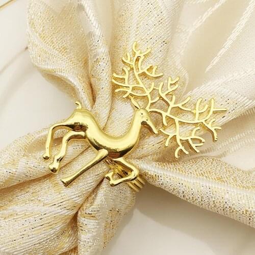 Happy New Year 2021 Home Decoration Christmas Alloy Deer Napkin Ring Holders Hotel Restaurant Party Table Decor