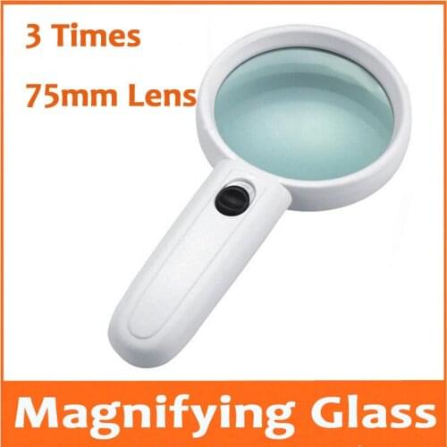 3X 75mm Handheld LED Illuminated 3 Times Magnifier Magnifying Glass for Reading Mobile Phone Repair Insects Viewer for Children