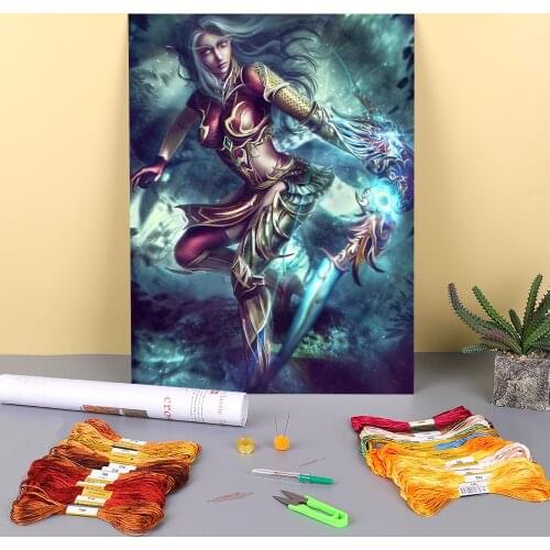 World Of Warcraft Printed Water-Soluble Canvas 11CT Cross Stitch Complete Kit Embroidery DMC Threads Sewing Stamped
