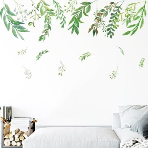 Green Leaves Wall Sticker Room Decoration Bedroom Living Room Wall Decals Stickers PVC Sofa Background Wallpaper Home Decoration
