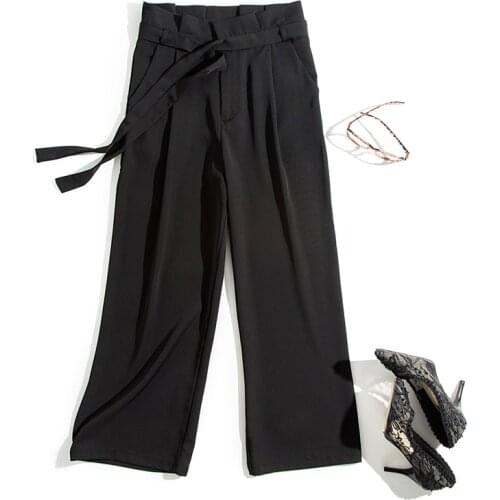 Women Wide Leg Pants High Waist Ruffles Amerian Style Long Loose Plus Size Trousers S M L XL Free Shipping