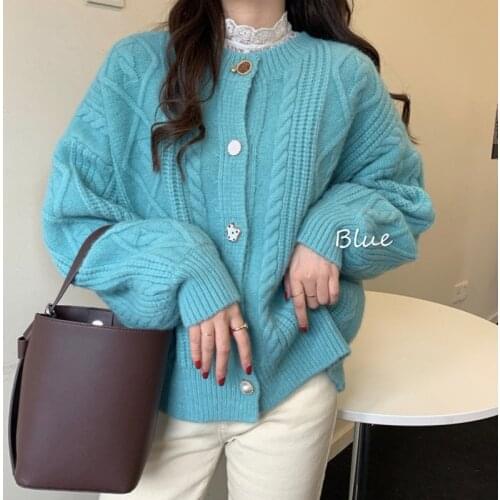 Women Cardigan Sweater 2021 Sweet Autumn Winter Fashion O-Neck Elegaht Long Sleeve Casual Loose Warm Knitted Coat Clothes