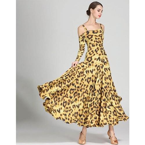2021 New S9043 Long Sleeve Leopard Design Female Latin Dance Dress Women Performance Modern Dance Dress Latino Dancewear