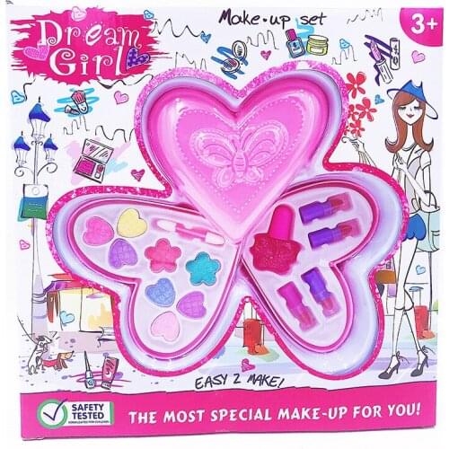 1 Set Love Shape Kids Girls Makeup Tool Kit Toy Children Girls Pretend Play Make Up Toys Box Cosmetics Play Sets Toy