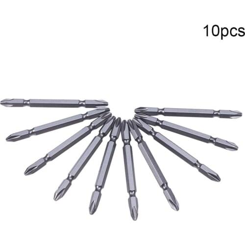 10pcs Double Cross Head Screwdriver Bits 65/75mm Length S2 1/4 Inch Hex Shank Magnetic Phillips Screw Driver Bit PH1 PH2