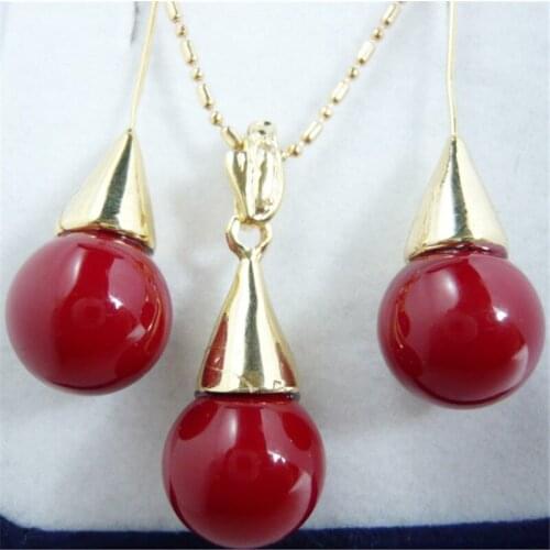 12mm Natural Shell Pearl Jade Necklace Pendant Earrings Red Black Green Pink Purple Yellow Jewelry Set For Women Girls Fashion