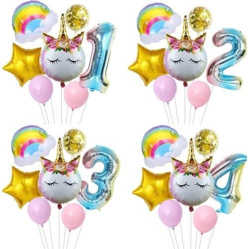 32 inch Number Balloon Decoration Macaron Latex Balloon Unicorn Aluminum Mold Balloon Happy Birthday Party Decoration