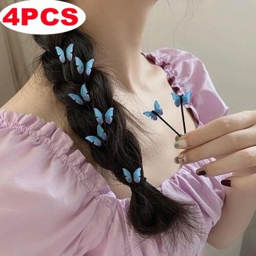 4Pcs Blue Butterfly Hairpins Elegant Gauze Hair Clips For Women Cute Handmade Fashion Summer Holiday Hair Jewelry Accessories A