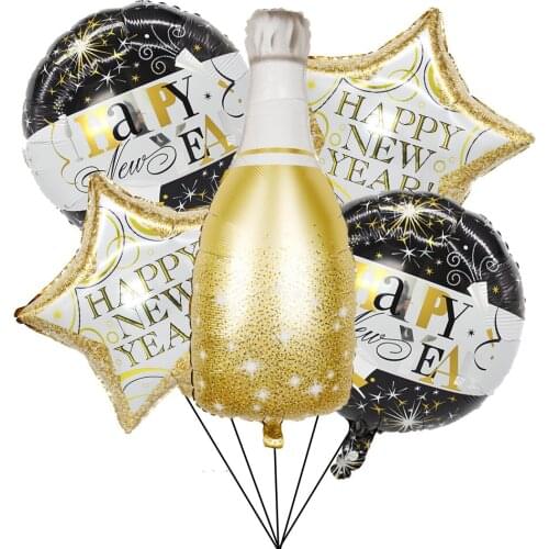 5pcs/lot Big Size Champagne Bottle Aluminum Foil Balloons 18inch Printed Balls Happy New Year Birthday Decoration Party Supplies