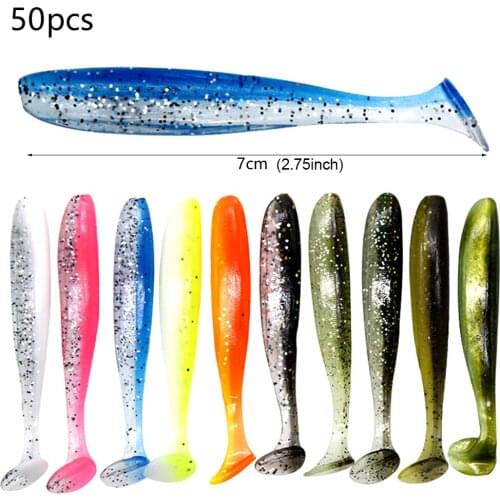 50 PCS Soft Lure Fishing Soft Bait Luminous Soft Swinger Fishing Lure with T-tail for Bass Grass Carp Walleye Perch