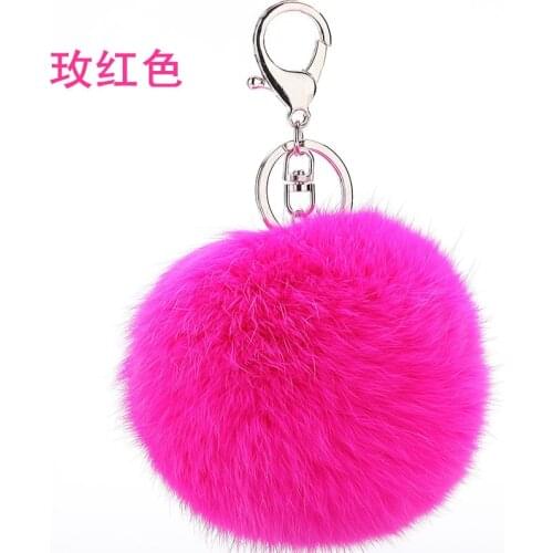 Wholesale 50pcs/lot Cute Fur PomPom KeyChain Bunny Ear Rabbit Fur Bulb Bag Pom Ball Key Chain Pendant Porte Clef Lovely Fluffy