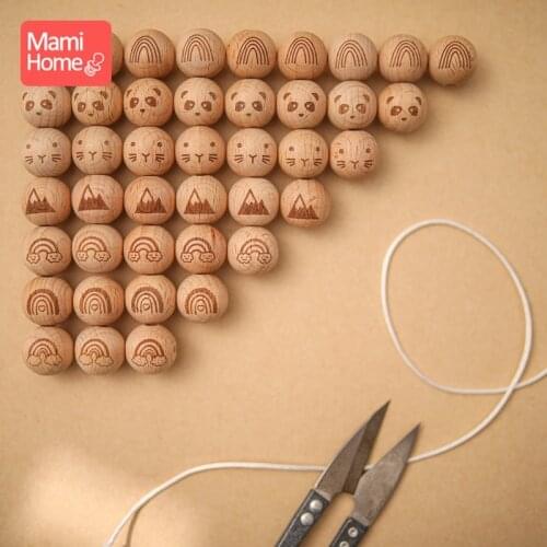 50PC 16mm Beech Round Beads Teether Printing Wood Beads Diy Bracelet For Newborn Baby Teething Necklace Accessorie Wholesale
